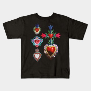 Sacred tin red heart mexican folk art bright maximalist decoration milagritos Kids T-Shirt